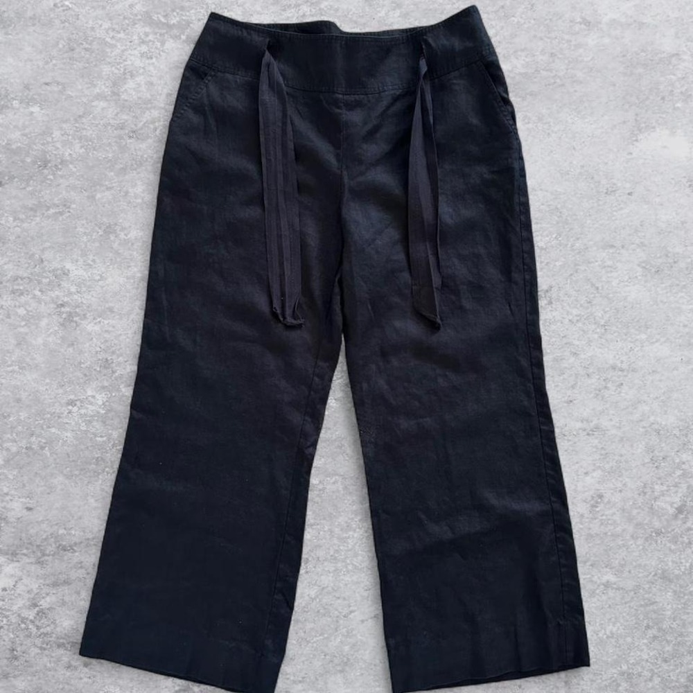 Style & Co Womens‎ Black 100% Linen Wide Leg Pants Size 16 High Rise Tie Waist